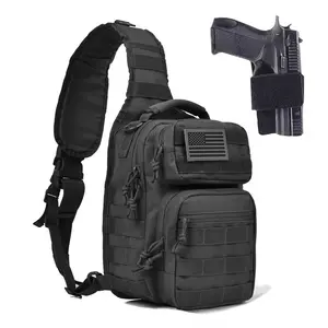 Tactical Shoulder Sling Bag Small Outdoor Chest Pack for Men Traveling, Trekking, Camping, Rover Sling Daypack Black With USA Flag Patch【shipping from US 】