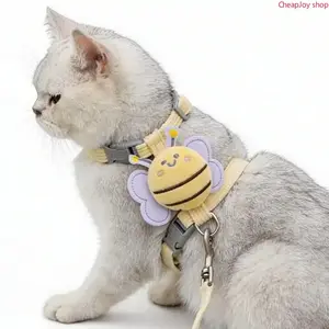 Cute Bee Cat Harness & Leash Set, escape proof and non-choke design, soft lightweight material with sturdy anti-break lock, stress-free wearing, ideal walking gear for small, medium and large cats for safe outdoor walks