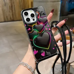 Convenient Lanyard Smartphone Protective Case with Adjustable Strap and Crossbody Shoulder Strap, Heart Rainbow Design, Tpu Anti-Drop Protection