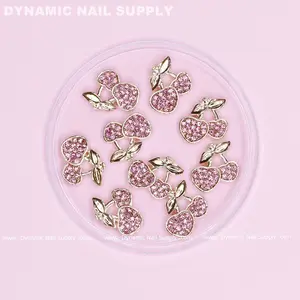 9 pcs Pink Cherry Nail Charms Engraved Rhinestones (Large size)