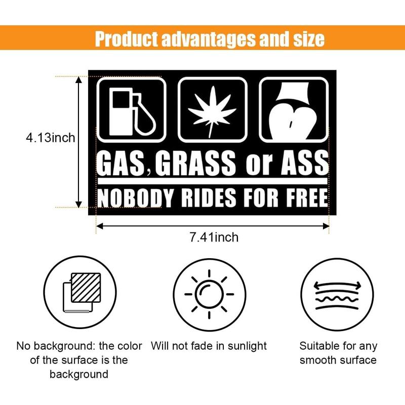 Gas Grass or Ass Stickers for Cars, Nobody Rides for Free Car Vinyl Decal Sticker, Funny Wall Sticker, Car Bumper Decoration Accessories for Car Trucks SUV Window Wall Laptop