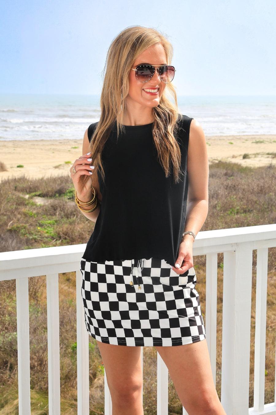 Mntaor Women's High-Waist Tie-Front Checkered Skort - Womenswear Skirt for Coffee Runs, Weekend Outings