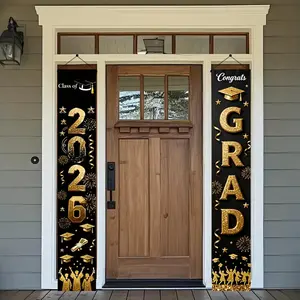 【graduation2026】2026 Graduation Season Banner, Celebrating Graduation, Black and Gold Graduation Season Porch Banner, Material. Festival decorations, family gatherings, graduation season decorations. 180x30cm