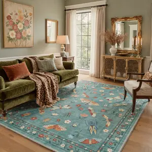 【Deals For You Days】BEIMO Soft Area Rug – Pet Friendly, Non-Slip, Machine Washable Floor Rug, Perfect Home Carpet for Living Room, Bedroom, Kitchen, Hallway, Stylish Interior Decor ,ARN5036-TEAL BLOOM