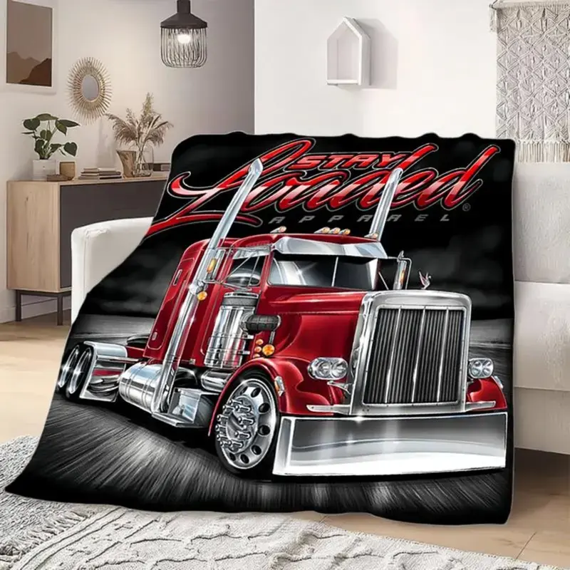 Peterbilt Truck Graphic Flannel Fleece Throw Blanket - Traditional Flat Weave, Soft Breathable & Cozy, Creatively Designed Christmas Gift for Truck Enthusiasts, Home & Car Comfort Companion