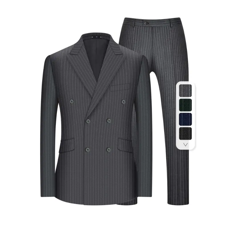 2pcs Men's Formal Suit, Striped Double-breasted Lapel Suit Jacket With Pockets & Striped Trousers, Dress Suit For Business Dinner Wedding Party Menswear Sleeve Menswear Sleeve Collar Pants Collar Pants Collar Pants Collar Pants Collar Pants Collar Pants