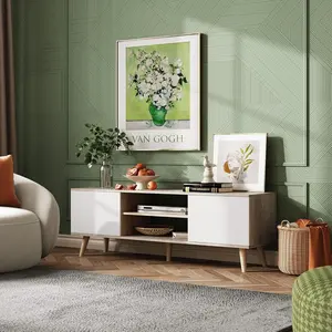 WLIVE TV Stand for 55 60 inch TV, Boho Entertainment Center with Storage Cabinets, TV Console for Living Room Decor