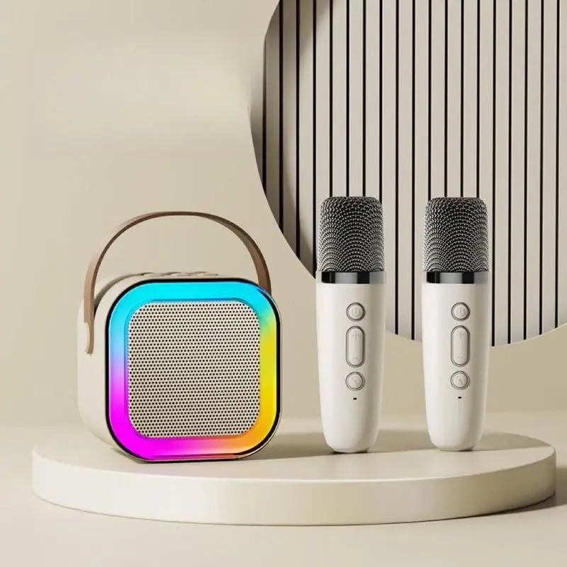 Mini Karaoke Machine, Portable Multifunction Speaker with 2 Wireless Microphones, Christmas Birthday Gift, Singing Karaoke Machine with Bluetooth-compatible Sound, Karaoke System