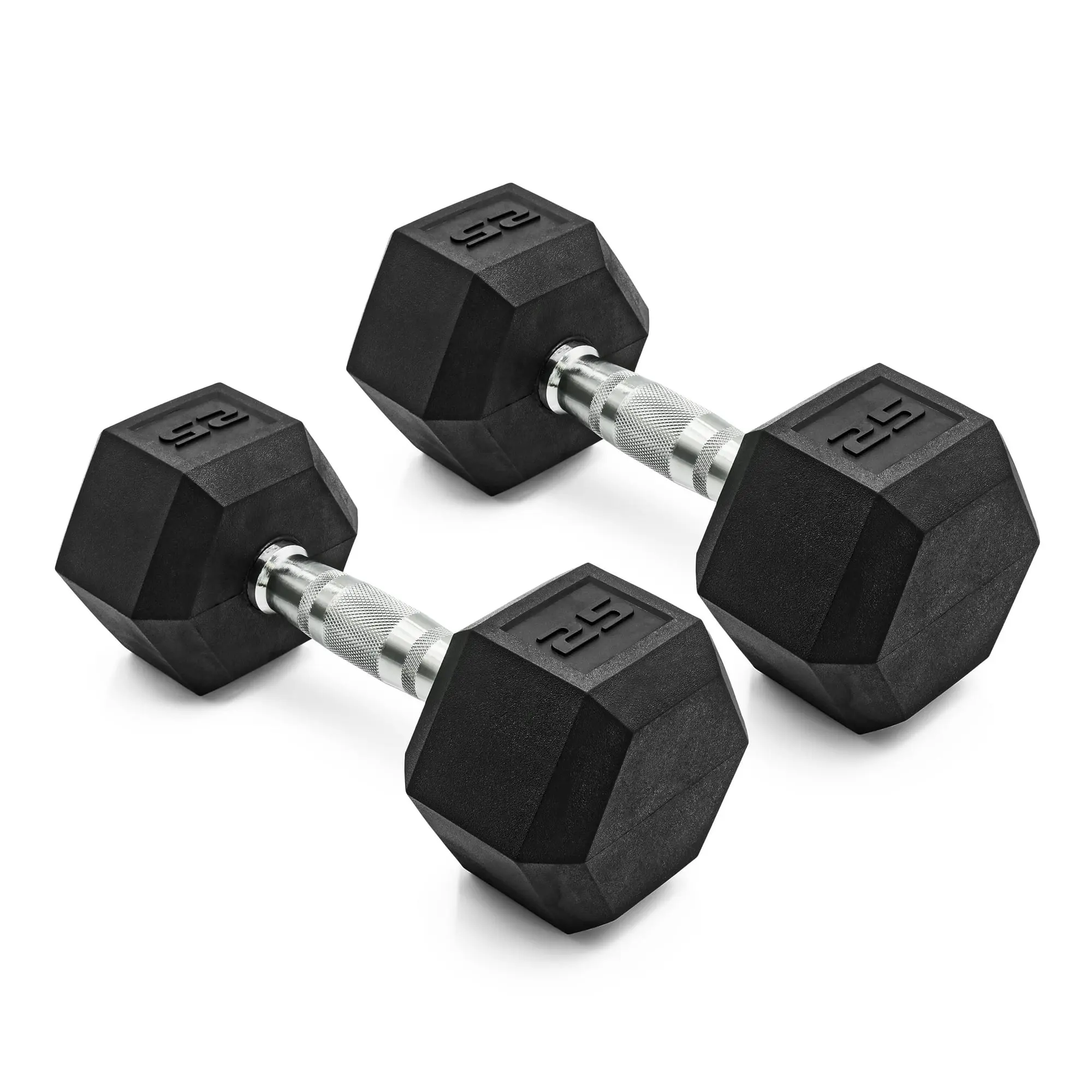 CAP Barbell, 25lb Coated Rubber Hex Dumbbell, Pair (No-Roll Design, Ergonomic Steel Handle, Durable Coated Weight)