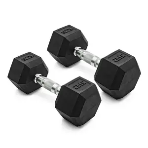 CAP Barbell, 25lb Coated Rubber Hex Dumbbell, Pair (No-Roll Design, Ergonomic Steel Handle, Durable Coated Weight)