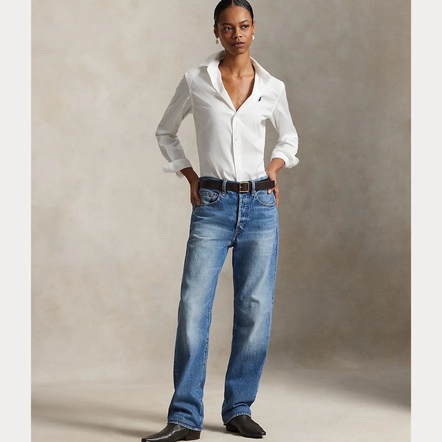lauren slim fit dress shirt Polo Ralph Lauren Oxford slim-fit shirt Blue - Women main image 0