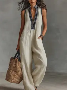 Women Jumpsuits Sleeveless V Neck Elegant Dressy Casual One Piece Pants Romper 2026 Summer Outfits