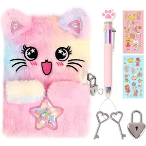 Cat Diary for Girls with Lock and Keys,Tie-Dye Fuzzy Journal for Kids,Hardcover Fluffy Locking Notebook for Writing and Drawing,4-12 Year Old Girl Birthday (A Star-Cat)