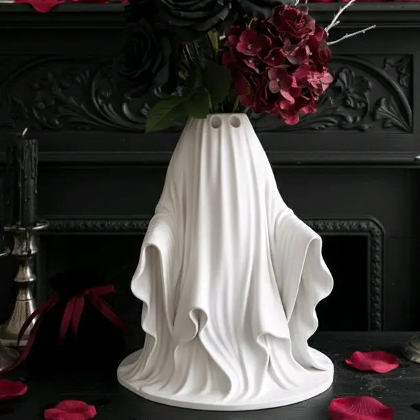 Akshan Designs Ghost Vase - Halloween Decorative, Artistic Design Piece for Unique Home Decor, Decorative Vases