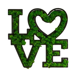 Real Preserved Moss Wall Decor, No Maintenance Required Eco Natural Green Wall Art Moss Frame Living Plants Vertical Garden,L-OVE Letter Art