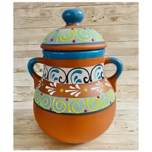 Mexican Terra Cota Pot with Lid Traditional Cooking Pot Olla Mexicana de Barro con Tapa Engoce