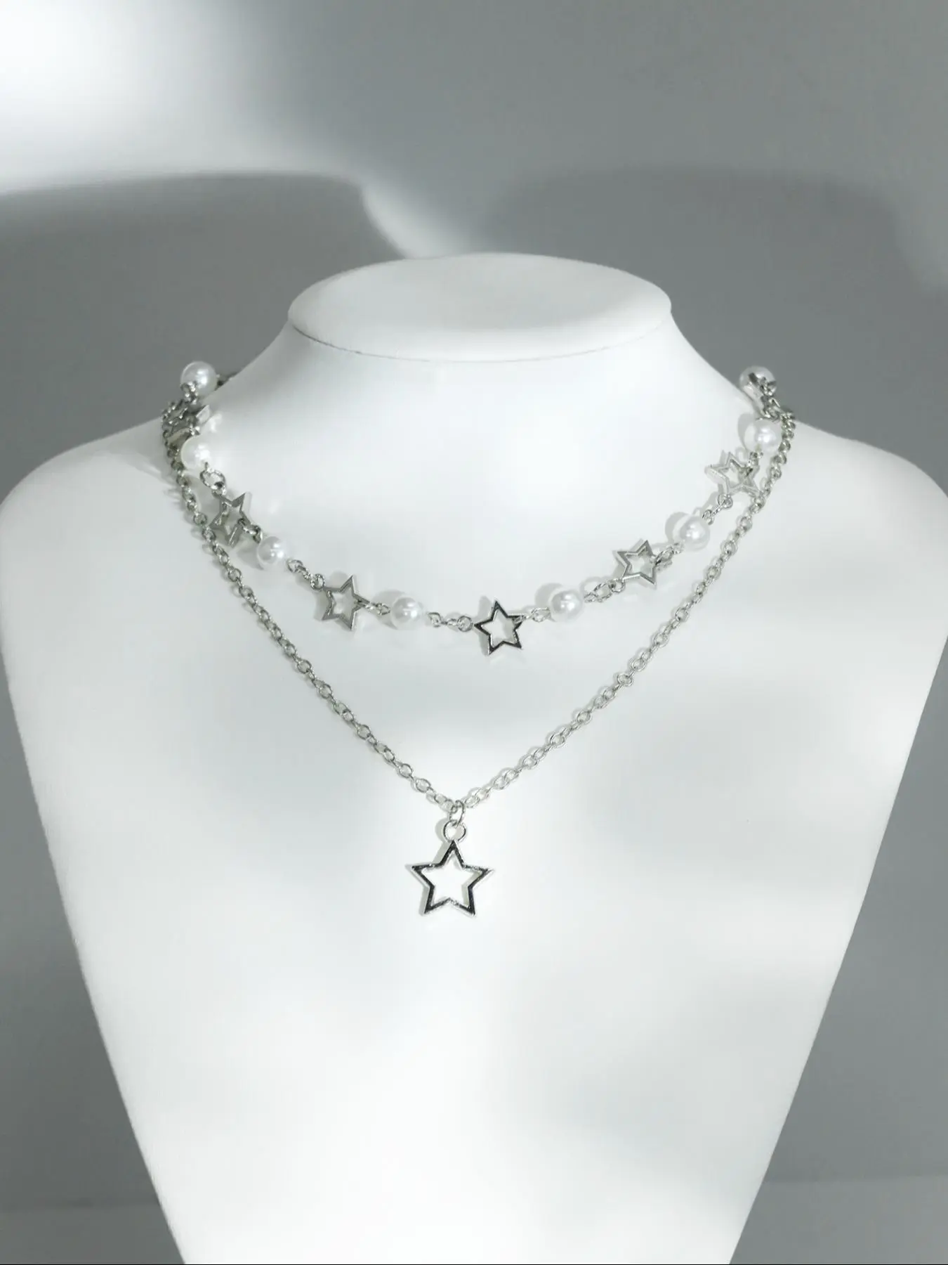 Star & Faux Pearl Decor Pendant, Chains Jewelry, Elegant Beaded Necklace for Party, Daily Decor, Trendy All-match & Exquisite Jewelry for Birthday Gift for Fall 2024, Fashionable Accessory, Costume Jewelry Necklace