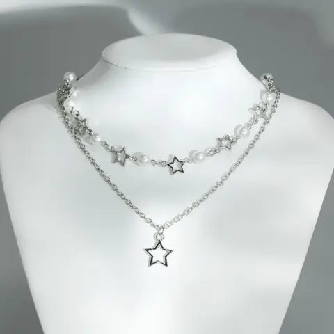 Star & Faux Pearl Decor Pendant, Chains Jewelry, Beaded Necklace for Party, Daily Decor, Birthday Gift, Fall 2024 Costume Jewelry Necklace, Costume Necklaces
