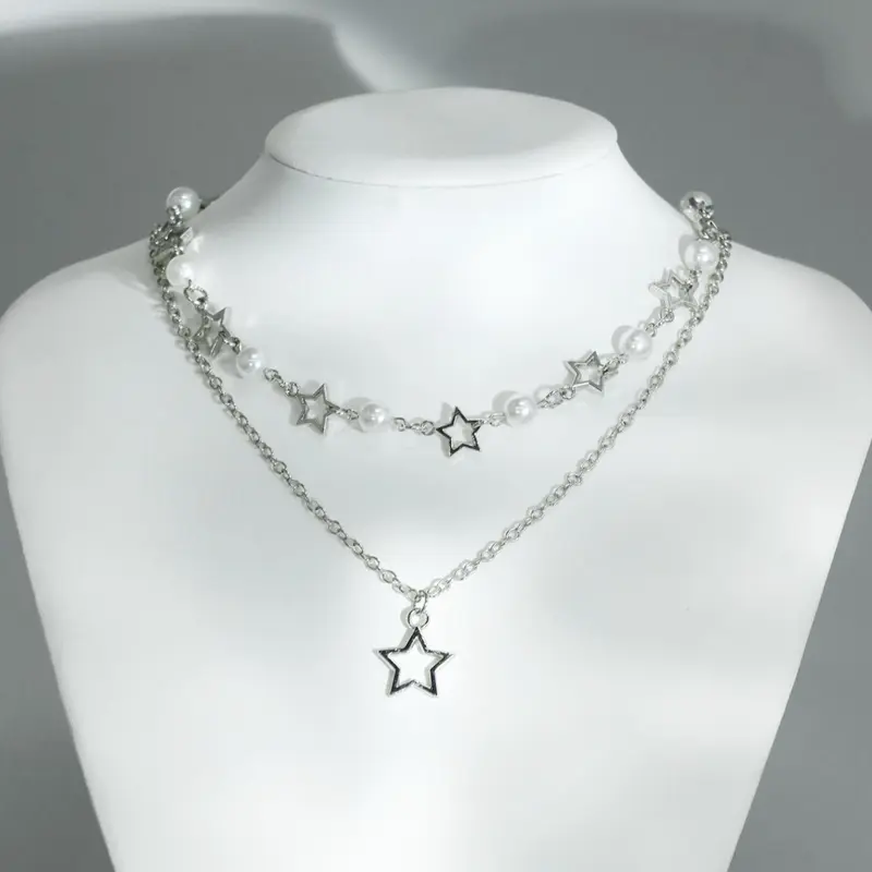Star & Faux Pearl Decor Pendant, Chains Jewelry, Beaded Necklace for Party, Daily Decor, Birthday Gift, Fall 2024 Costume Jewelry Necklace, Costume Necklaces