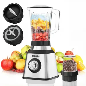 DEZIN Blender for Smoothies and Shakes 850W 2-in-1 Countertop & Seasonings Blender Combo 4-Leaf Blade 3 Adjustable Speeds Self-Cleaning 52 oz Glass Jar Powerful Motor Pulse Function