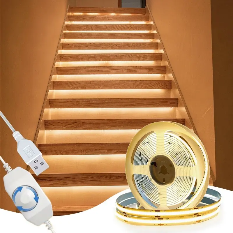 1m/3m/5m/ COB LED Strip Lights with Dimmer, Led Dimmable, Adjustable Brightness Led, 8mm Width, USB Interface, High Brightness, Dotless Cuttable Tape for DIY Projects, Led Ambient Lighting, Ideal for Bedroom, TV Backlight, Kitchen and Home Decoration