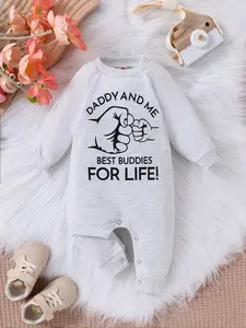 Baby's Letter Print Long Sleeve Onesie, Cute Casual Onesie for Infant Toddler Kids, Newborn Baby Clothes for Daily Wear Bodysuit