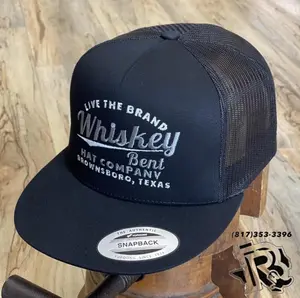 [BEST 2026] Whiskey Bent Black Mesh Trucker Hat Back View, Adjustable Snapback Closure Cap, Breathable Outdoor Mesh Back, Classic Flat Bill Hunting Lifestyle Hat for Men