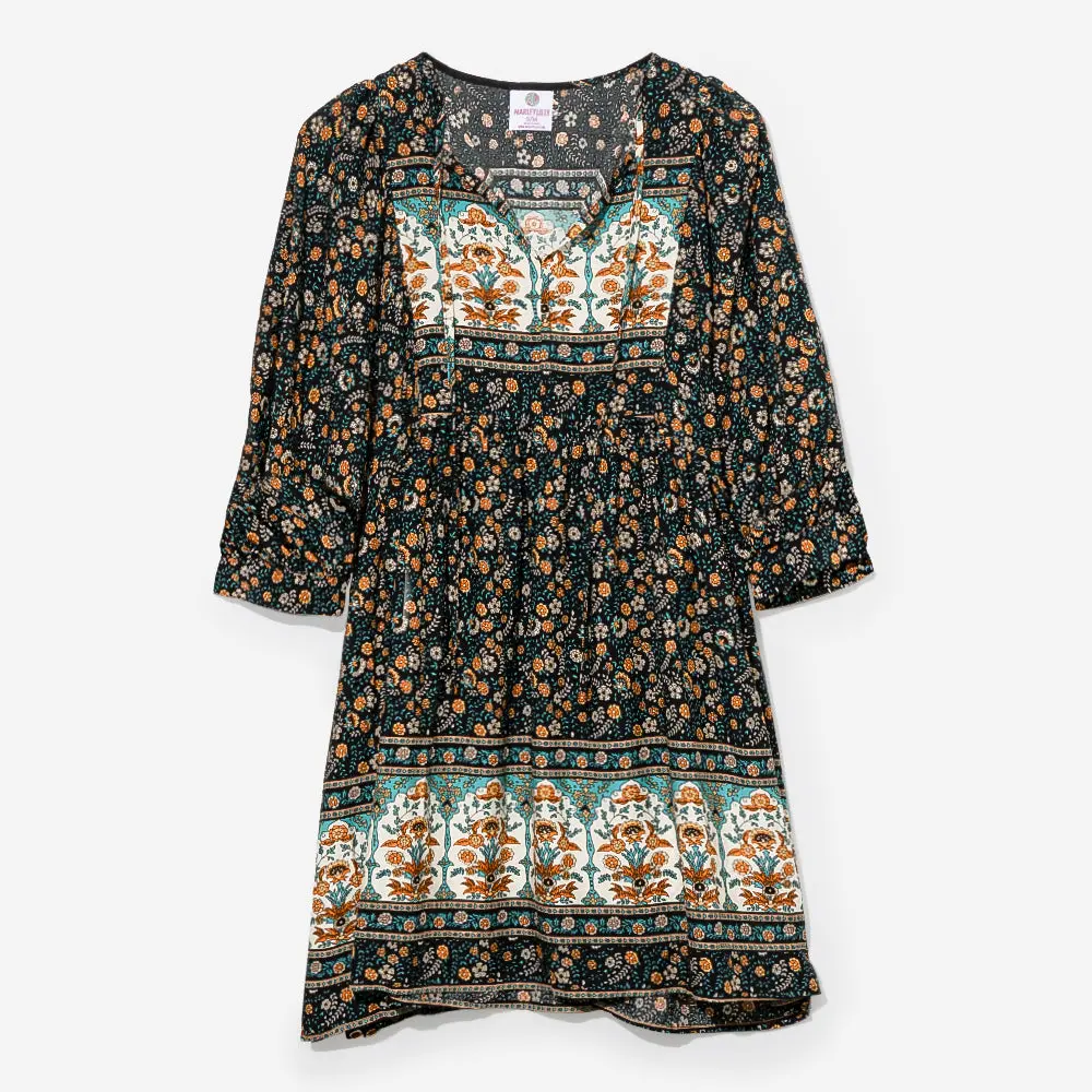 Puff Sleeve Dress | Black Paisley