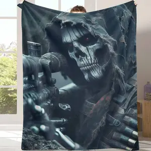 Camouflage Sniper Design Flannel Blanket Tactical Military Style Print Pattern Ultra Soft Plush Warm Durable Throw Perfect for Bedroom Decor Sofa Lounging Outdoor Camping Gaming Room Holiday Gift
