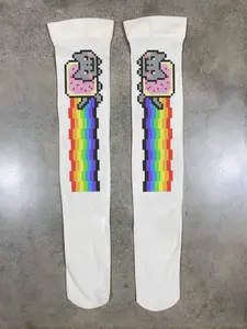 Cute Rainbow Cat Print Sheer Socks for Women, Breathable Socks, Casual Stylish Socks, Summer Thin Sexy Stockings, Unique Design, Comfortable & Stylish Footwear