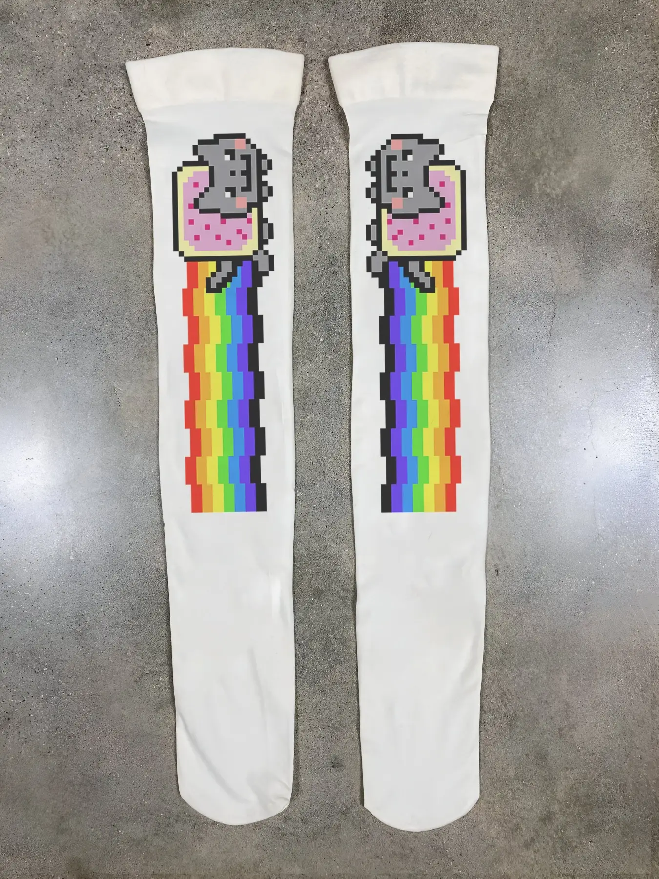 Cute Lightweight Rainbow Cat Print Sheer Socks for Women, Summer Thin Sexy Stockings, Unique Design, Comfortable & Stylish Footwear