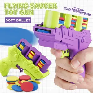 1PC Soft Bullet Flying Disc Gun with EVA Safety Foam Bullets - Outdoor Family Interactive Flying Disc Shooting Game Toy, Target Practice Suitable for Boys and Girls Aged 3 and Above (Indoor/Outdoor Play) - Durable Plastic Construction, Gift