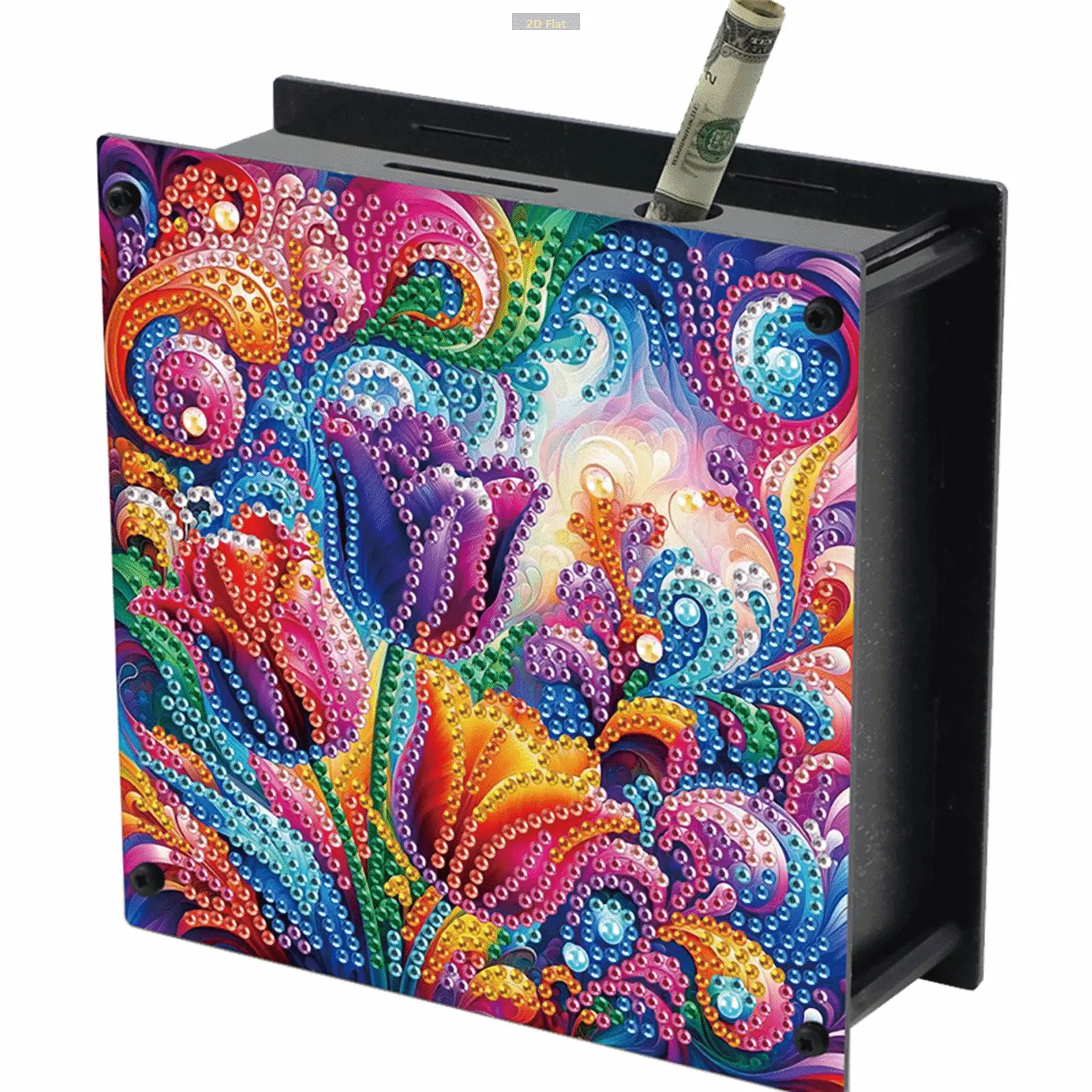 DIY 2D Flat Crystal Diamond Painting Acrylic Piggy Bank Kit - 1 x Piggy Bank Set, Sparkly Gems, Money Storage Box, Home Decor, Handmade Craft for Adults DIY Needlework Enthusiasts (No Prior Experience Needed)