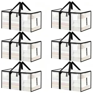 Large Clear Collapsible Storage Bin, Heavy-Duty Thick Transparent Plastic Organizer Box with Zipper Closure & Reinforced Side Handles. Foldable Storage Container for Clothes & Bedding, ideal for closet organization, dorm rooms, camping, attic storage, mov