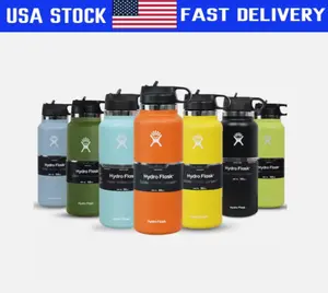 Hydro Flask 40Oz Water Bottle Wide Mouth Straw Lid Stainless Steel Water Cup