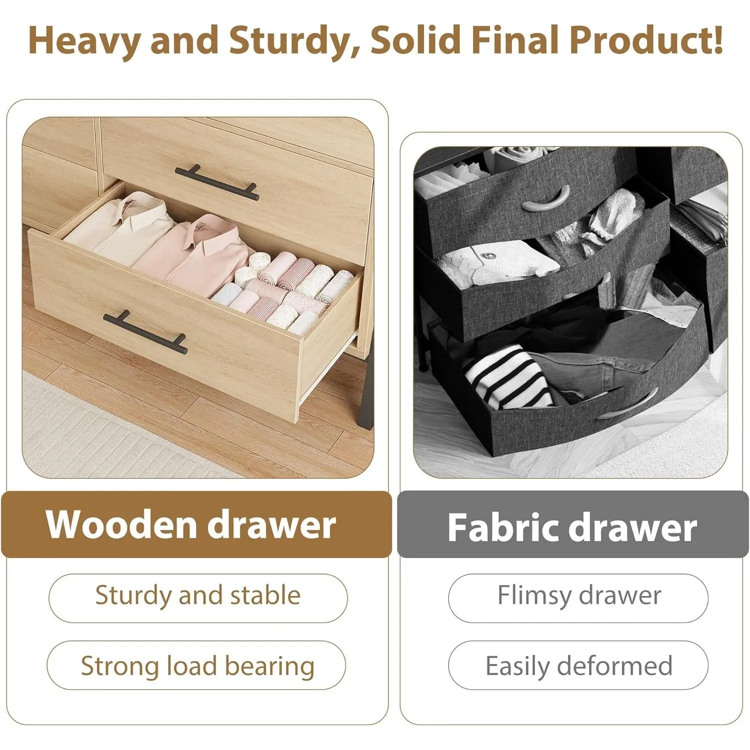 Polished Engineered Wood 7 Drawer Dresser with Chic Cabinet Legs Waterproof Desktop Natural Oak