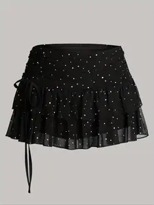 A-Line Short Skirt for Women, Chic Fashionable Design with Tie Waist, Flared Hemline, Perfect for Casual Wear & Party, Womenswear