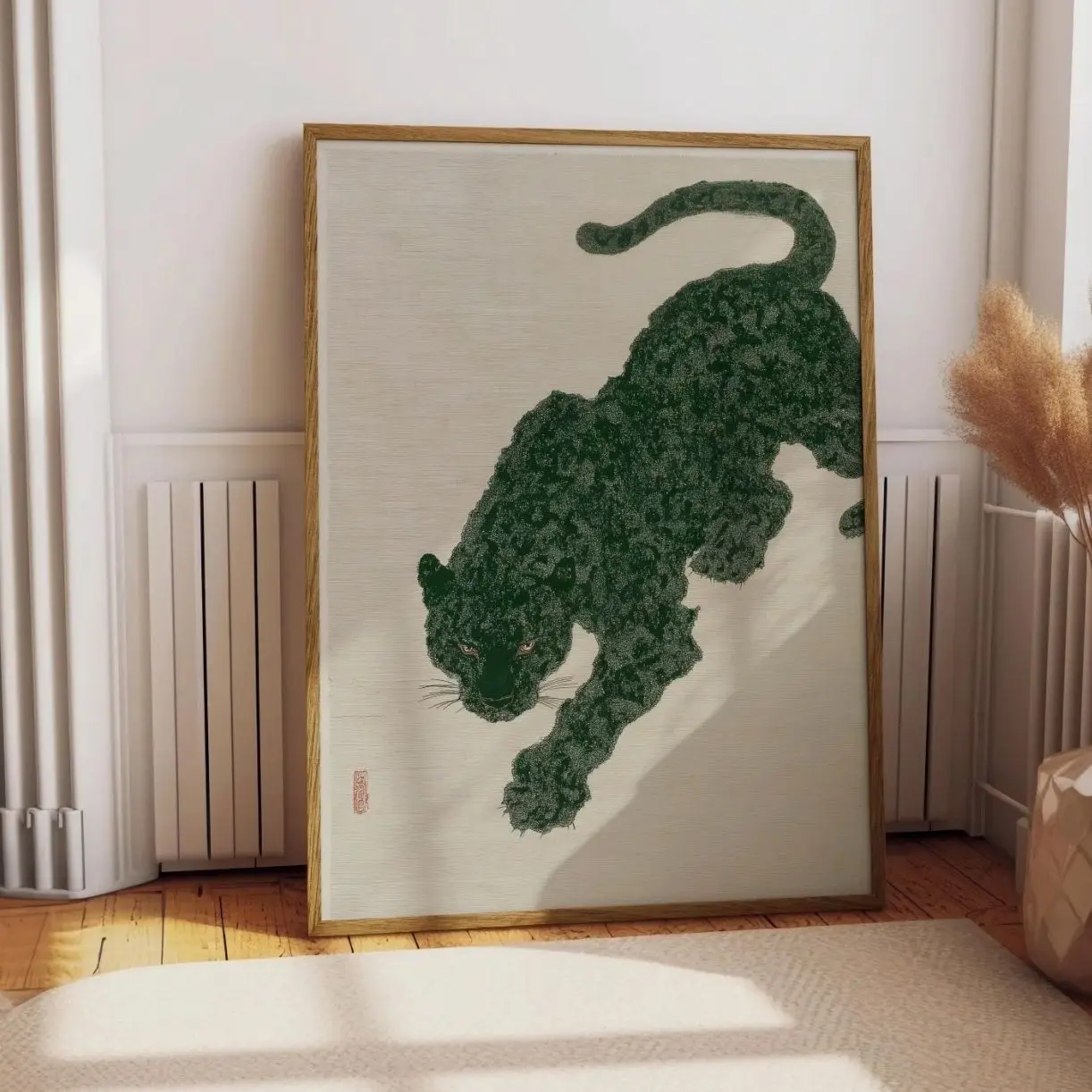 Japanese Panther Wall Art Vintage Ukiyo-e Animal Poster Teal Decor Print 7