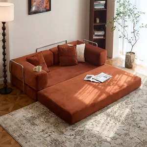 CHORRO 78.8" Boneless Couch, 4 in 1 Folding Couch Bed, Convertible and Oversized Corduroy Upholstered Sofa Bed with Armrests and Backrest, Lazy Floor Lounger Sectional Couches for Living Room Bedroom