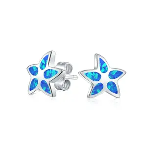 Blue Opal Starfish Stud Earrings October Birthstone Ocean