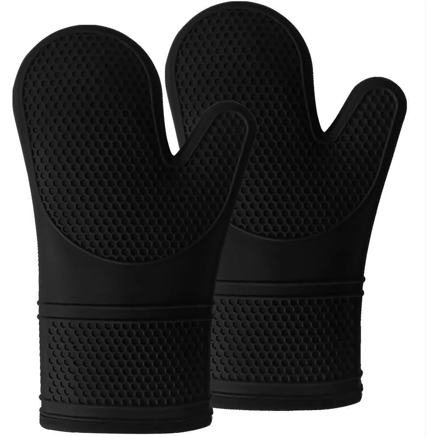 Silicone Oven Mitts Gloves, Heat Resistant 572°F Waterproof & Non-Slip Oven Gloves with Fingers, for Baking BBQ Grilling Pot Handling, for Men Women Home Cooks Home Kitchen Apartment Use