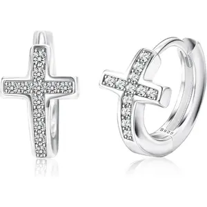 Exquisite Small Cross Earrings with Cubic Zirconia Suitable for Both Men and Women