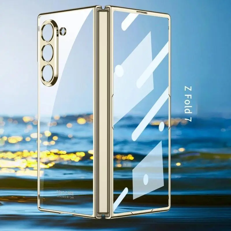Electroplating Transparent with Shell Film Phone Case for Samsung Z Fold 7 6 5G Fold7 Fold6 Hinge Shockproof Protective Cover