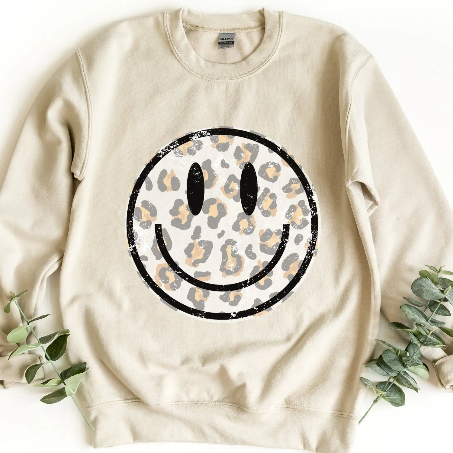 Smile Leopard Sweatshirt, Smile Face Crewneck Shirt, Positivity Sweatshirt, Women Preppy Gifts