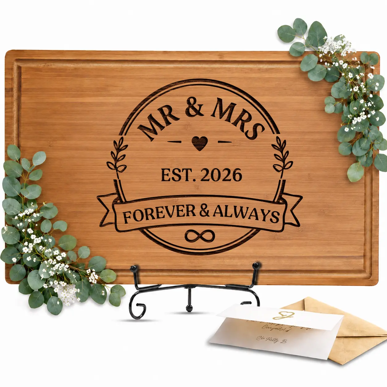 Personalized Engraved Cutting Board Wedding Gift for Couple, Custom Engraved Engagement Gift Premium Bamboo Chopping Board for Bridal Shower Gift, Newlywed Gift