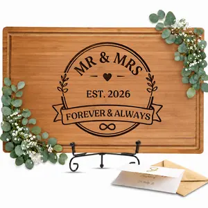 Personalized Engraved Cutting Board Wedding Gift for Couple, Custom Engraved Engagement Gift Premium Bamboo Chopping Board for Bridal Shower Gift, Newlywed Gift