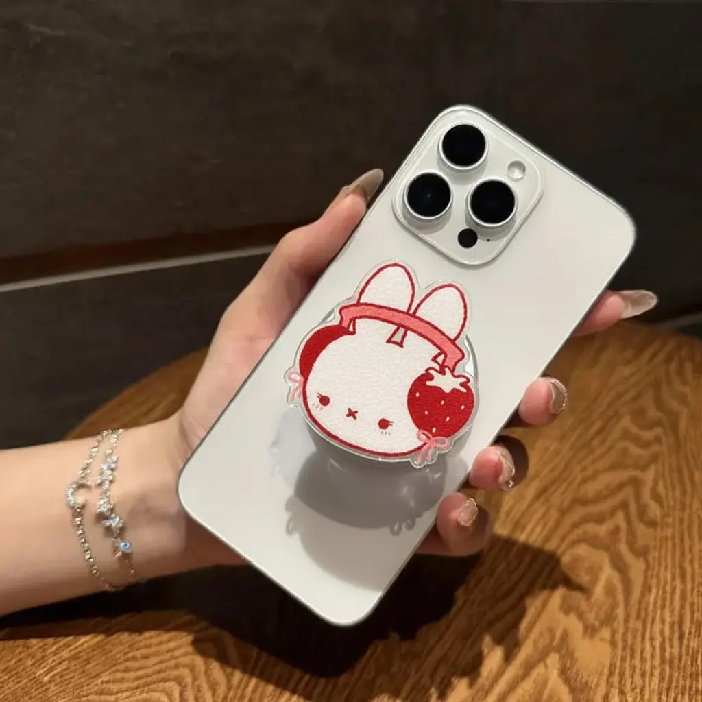 Cute Strawberry Bunny MagSafe Phone Grip, Kawaii Rabbit Magnetic Holder for Phone