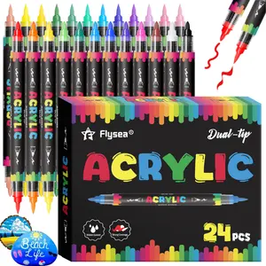 Acrylic Paint Markers,24 Colors Automatic ink control Dual Tip (Brush & Fine) Water-based,Strong Covearge,for Black Paper & Rock Painting Acrylic Paint Markers for DIY Crafts, Scrapbooking, Glass, Wood, Art Markers Pen