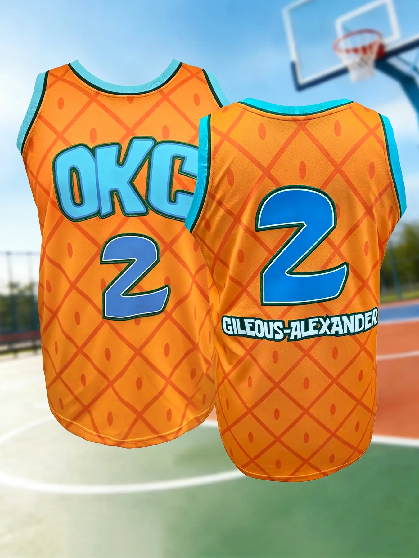Number 2 Embroidered Basketball Jersey Men Women Orange Pineapple Pattern