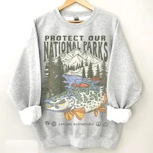 90s National Parks Unisex Sweatshirt Granola Girl Shirt Respect the Local Wildlife Pullover Hiking Camping Clothes Wande Hoodied Classic Cotton Sweaters